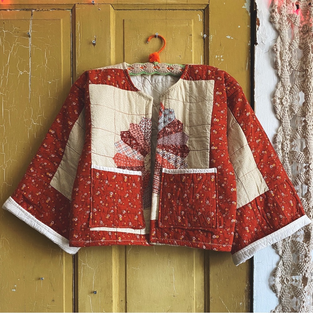 Handmade Quilt Jacket Retro Floral Dresden Plate